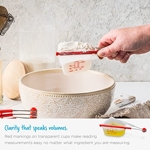 Dreamfarm Levups | Scraping Self-Leveling Measuring Cups | Set of 4 Cups | Red + Clear