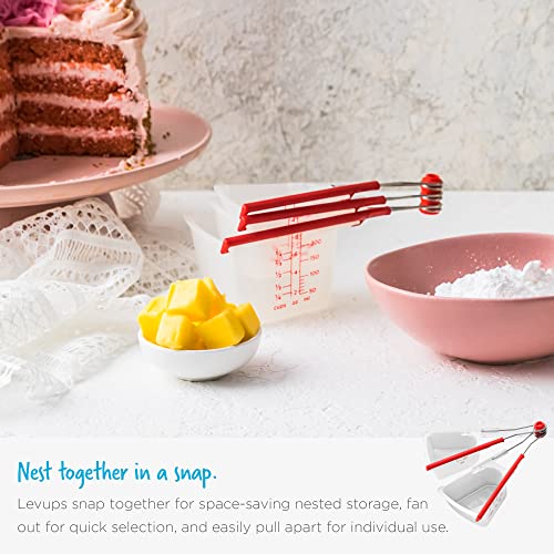 Dreamfarm Levups | Scraping Self-Leveling Measuring Cups | Set of 4 Cups | Red + Clear
