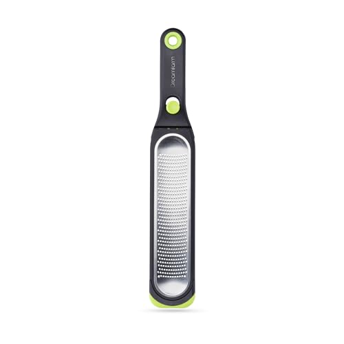 Dreamfarm Ozest Self-Cleaning POP-Button Zester for Fine, Fluffy Citrus Zest, Cheese, Nut, & Spices with Non-Slip Silicone Foot - 1mm Zester, Black/Green