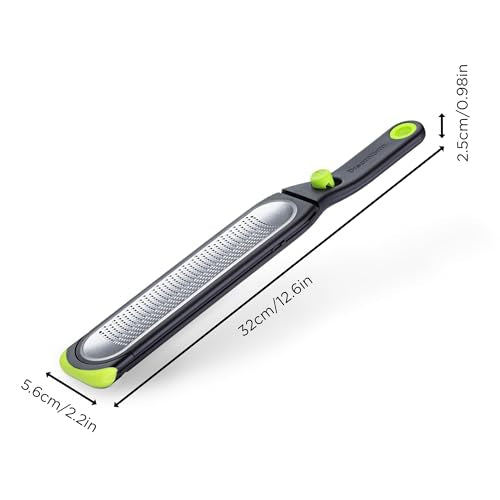 Dreamfarm Ozest Self-Cleaning POP-Button Zester for Fine, Fluffy Citrus Zest, Cheese, Nut, & Spices with Non-Slip Silicone Foot - 1mm Zester, Black/Green