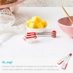Dreamfarm Levoons Self-Levelling Measuring Spoon Set, Measures 1/4 Teaspoon up to 1 Tablespoon - Pack of 4, Red