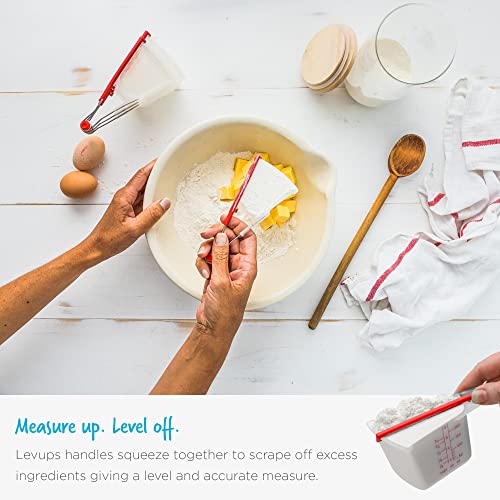Dreamfarm Levups | Scraping Self-Leveling Measuring Cups | Set of 4 Cups | Red + Clear